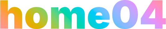 The word "home04" in heavy sans-serif letters, colored with a diagonal rainbow